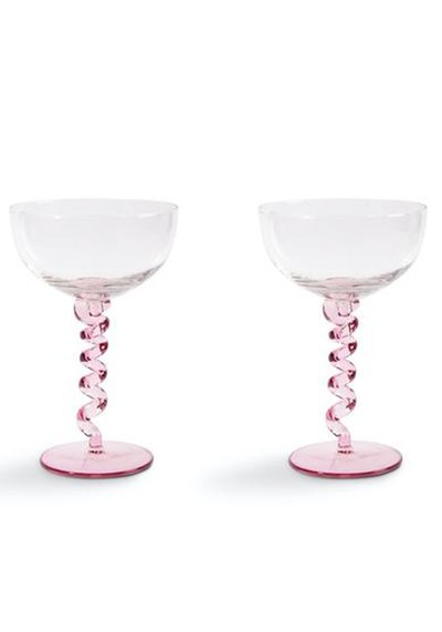 Set Of Two Pink Spiral Stem Wine Glasses from &Klevering