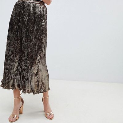Pleated Sequin Midi Skirt from ASOS