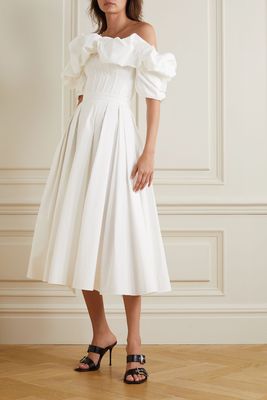 Off-The-Shoulder Ruffled Pleated Cotton-Poplin Maxi Dress from Alexander McQueen