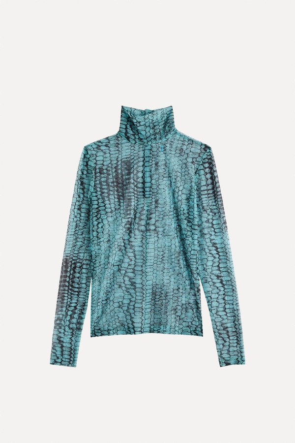 Sulley Crocodile-Print Sheer Mesh Top from PH5