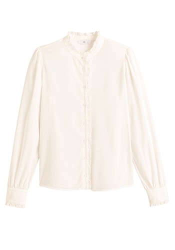 Ruffle High Neck Shirt with Long Sleeves from La Redoute