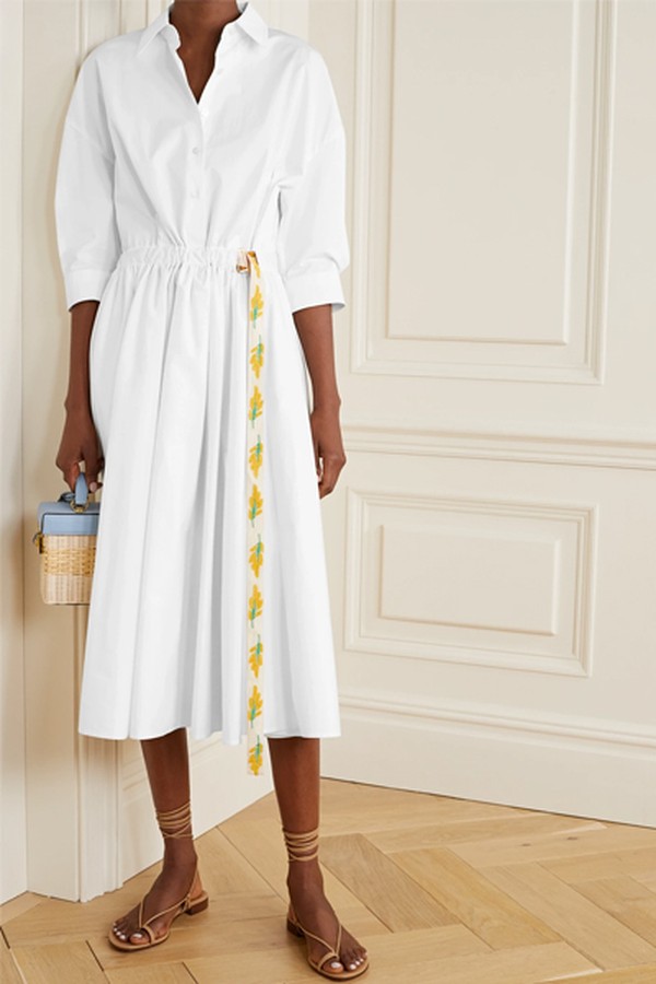 Belted Grosgrain-Trimmed Cotton-Poplin Shirt Dress from Tory Burch