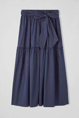 Rego Navy Cotton-Blend Tiered Skirt from LK Bennett