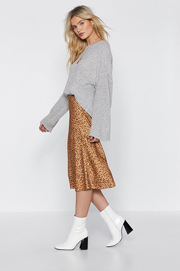 Spotty Check Satin Midi Skirt