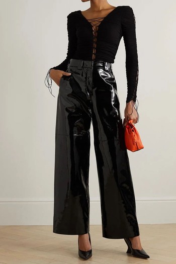 Marlowe Patent-Leather Wide-Leg Pants from Interior