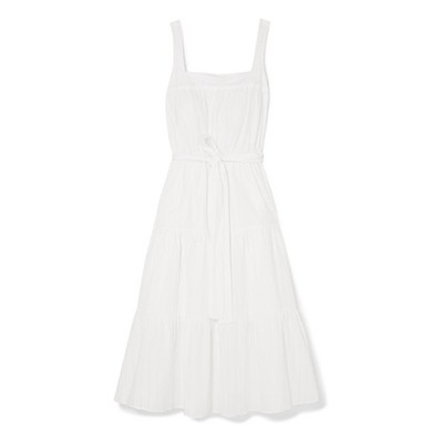 Belted Pleated Pointelle-Trimmed Cotton Midi Dress from Michael Kors