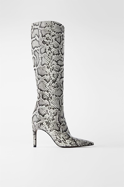 Animal Print Leather Heeled Boots