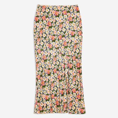 Daisy Floral Satin Bias Midi Skirt from Topshop
