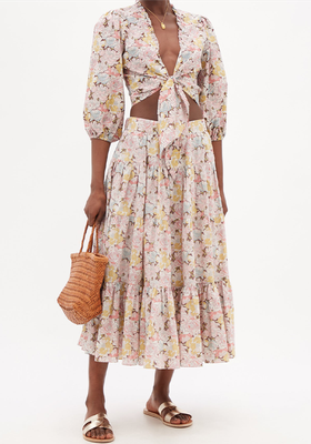 Fontelli Floral-Print Tiered Cotton Midi Skirt from Loup Charmant