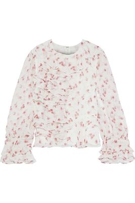 Ruffle Floral-Print Chiffon Blouse from Mikael Aghal