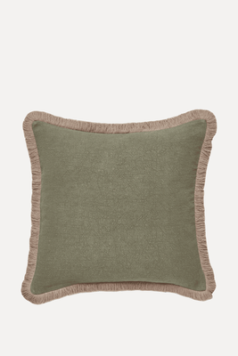Stonewashed Linen Cushion Cover with Fringing  from OKA