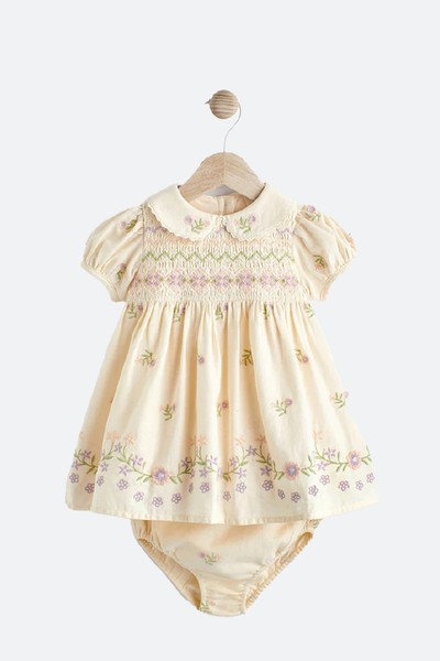 2 Piece Embroidered Baby Dress & Knicker Set