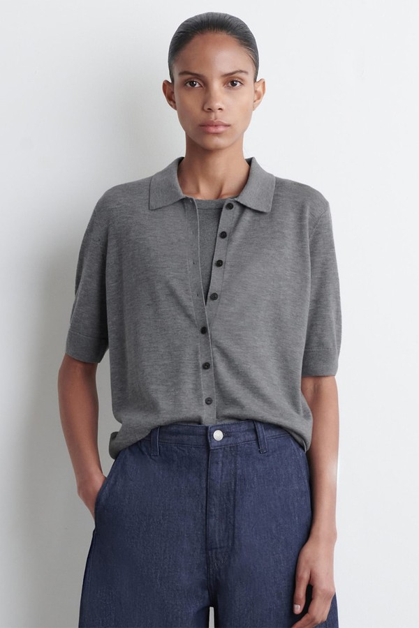 Merino Wool-Blend Polo Cardigan