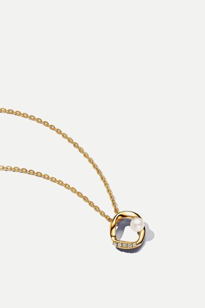 Organically Shaped Pavé Circle &amp; Treated Freshwater Cultured Pearl Collier Necklace