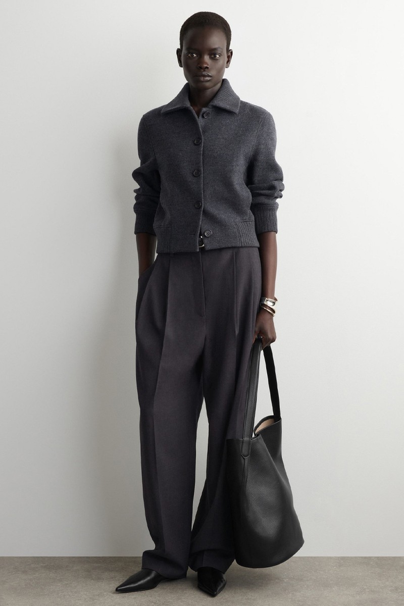 Ribbed-Collar Boiled Merino Wool Jacket