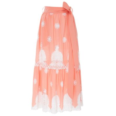 Georgia Lace-Paneled Cotton Maxi Skirt from Miguelina
