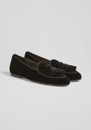 Liberty Black Velvet Tassel-Detail Slippers from LK Bennett