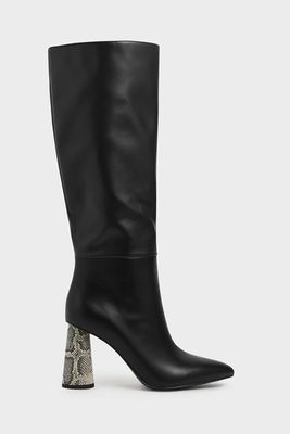 Knee-High Black Leather Boots from Charles & Keith