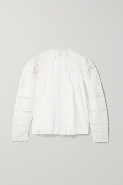 Amaya Crochet-Trimmed Pintucked Organic Cotton-Voile Blouse from DÔEN