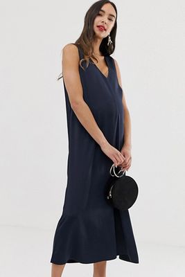 Maternity Relaxed Satin Jumpsuit In Navy from Blume