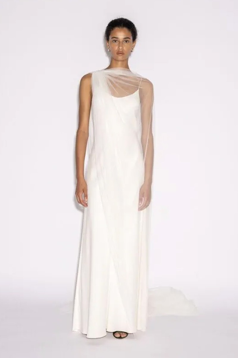 Assymetric Silk Sheer Cape from Bon Bridé 