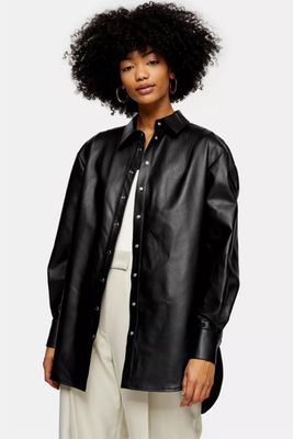 Black Oversized Leather Shirt from Topshop
