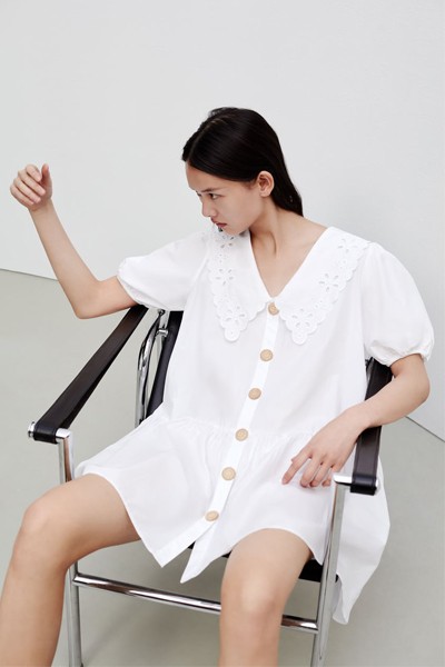 Poplin Dress With Guipure Trim from Zara