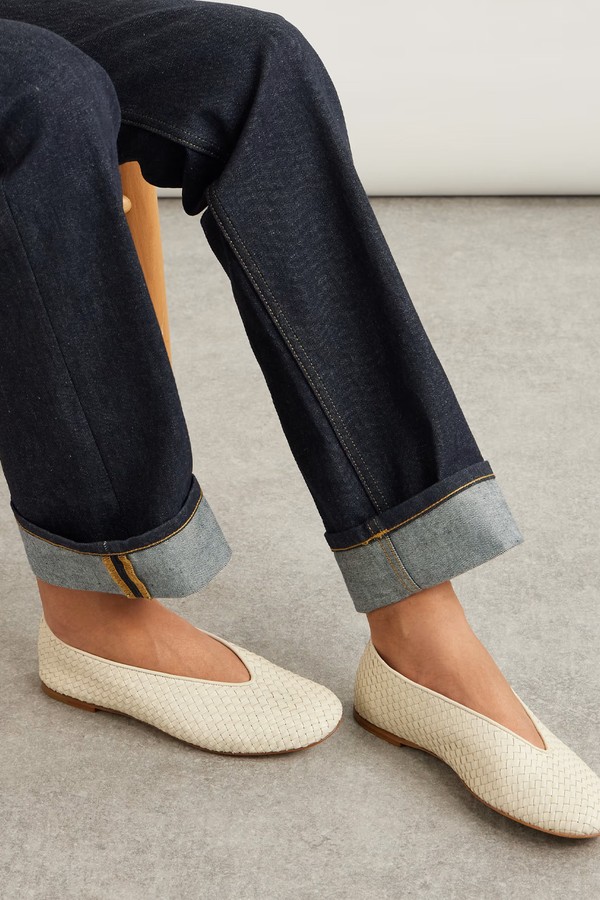 Rosa Intrecciato Leather Ballet Flats from Bottega Veneta