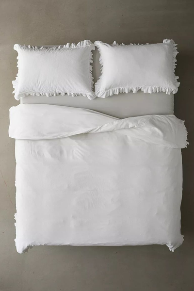 Washed White Ruffle Duvet Set from Urban Outfitters