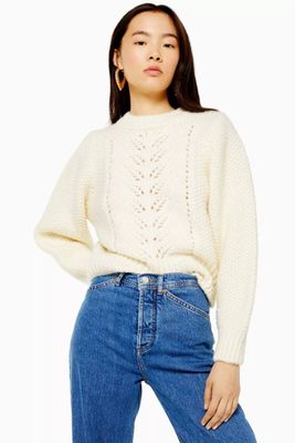 Ivory Knitted Pointelle Crop Jumper