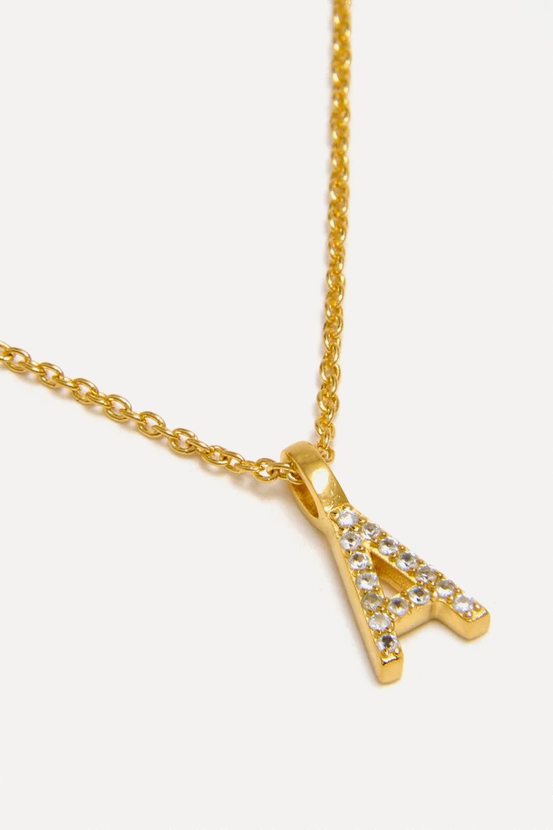 Gold White Sapphire Initial Necklace