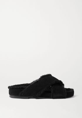 Shearling-Lined Suede Slides from Porte & Paire