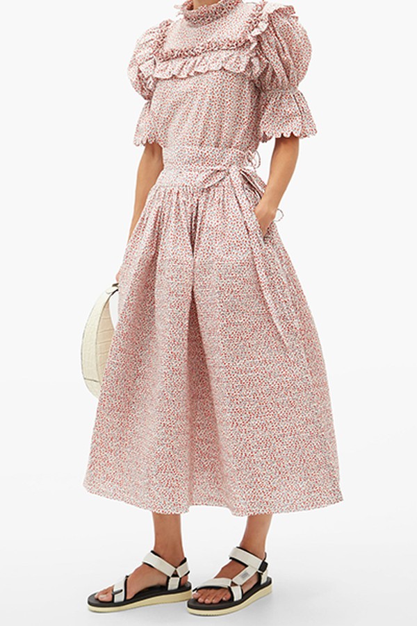 Annabella Pintucked Floral-Print Cotton Skirt from Horror Vacui