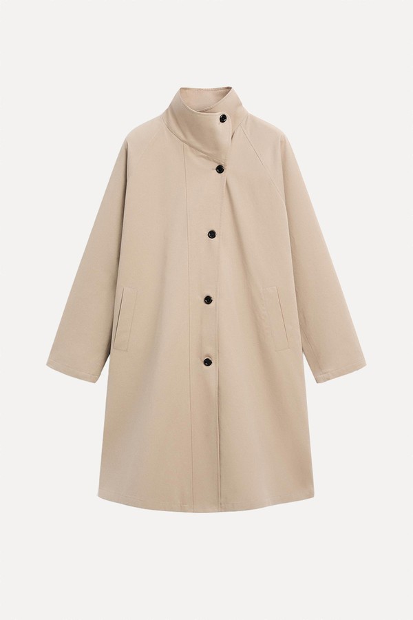 Long 100% Cotton Trench Coat With Side Fastening