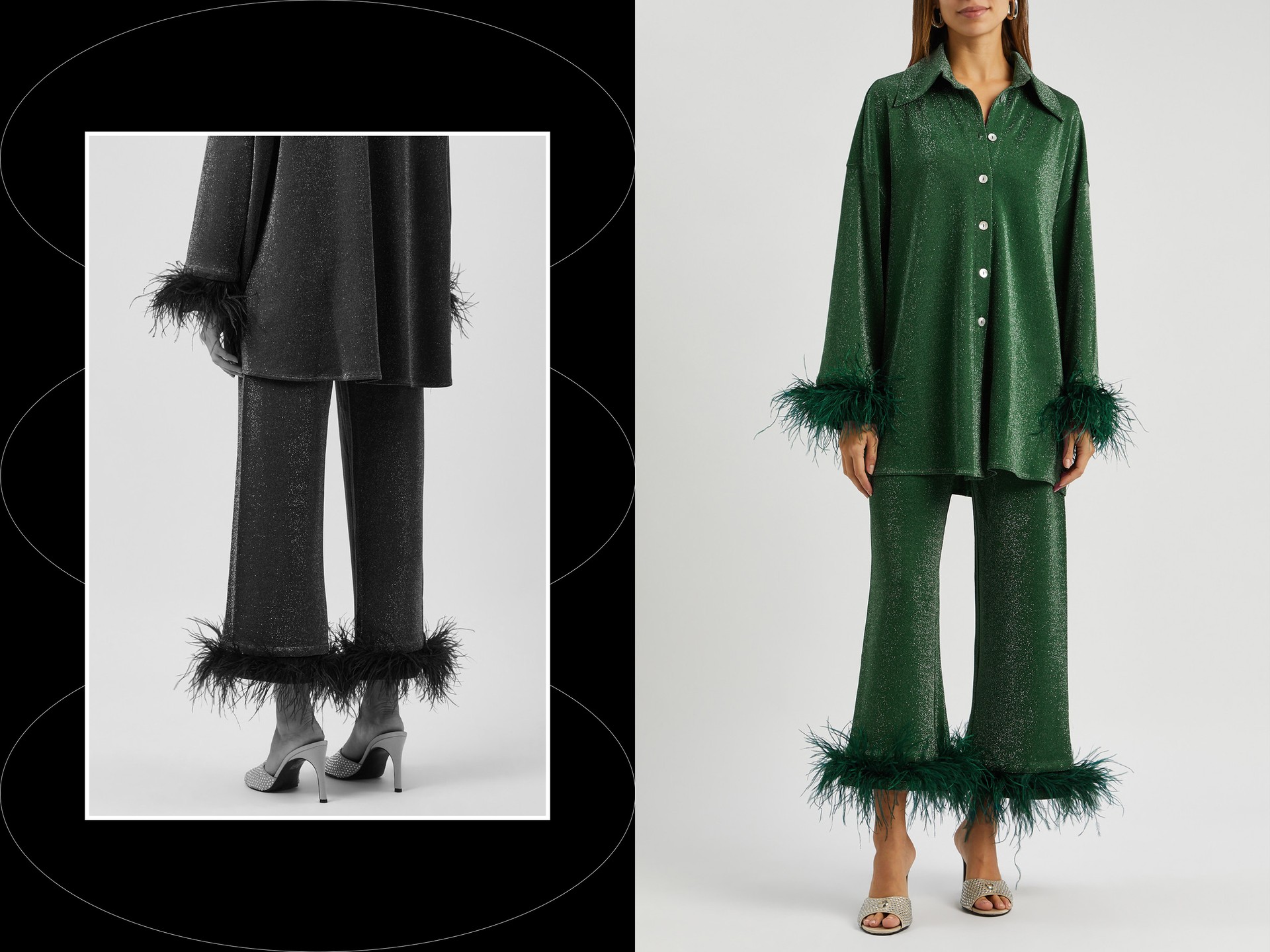 Cosmos Feather Trimmed Metallic Pyjama Set, £390 | Sleeper