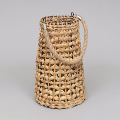 Woven Rattan and Glass Hurricane Lantern