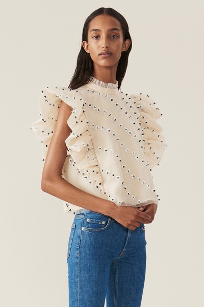 Embellished Mesh Top from Ganni