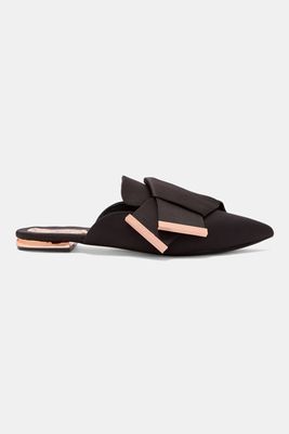 WRENA Knotted Bow Backless Satin Loafers