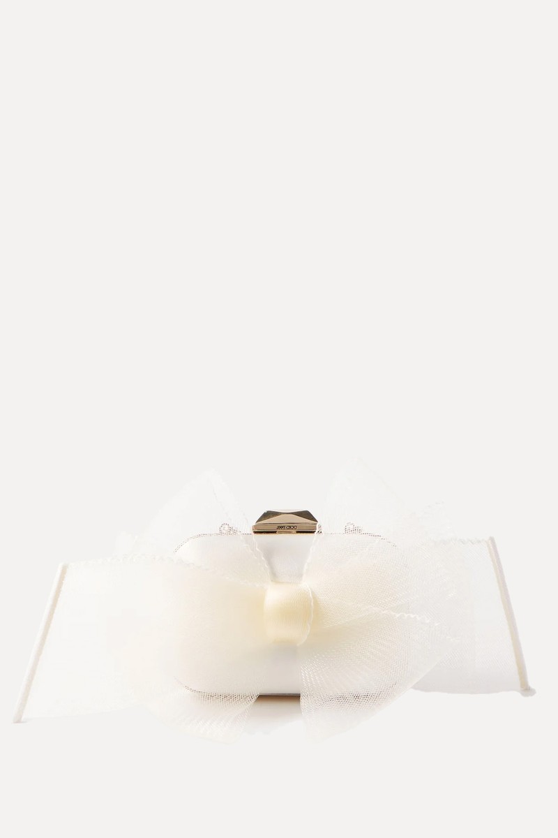 Micro Cloud Bow-Embellished Satin Clutch from Jimmy Choo