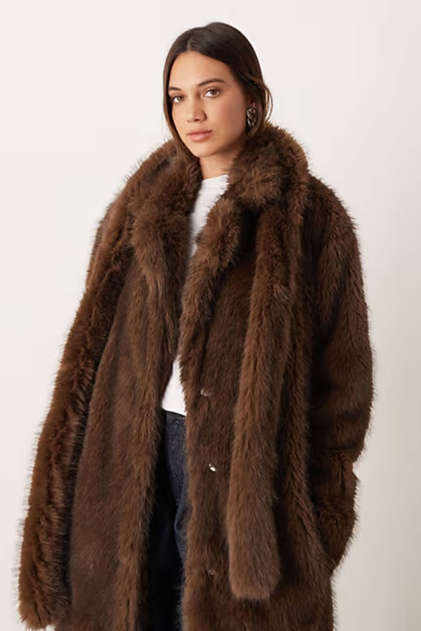Glamorous Tie Waist Faux Fur Coat from Asos Design