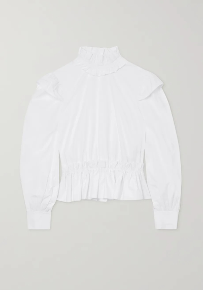 Ruffled Organic Cotton-Poplin Peplum Blouse from Ganni