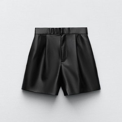 Faux Leather Bermuda Shorts with Pleats from Zara