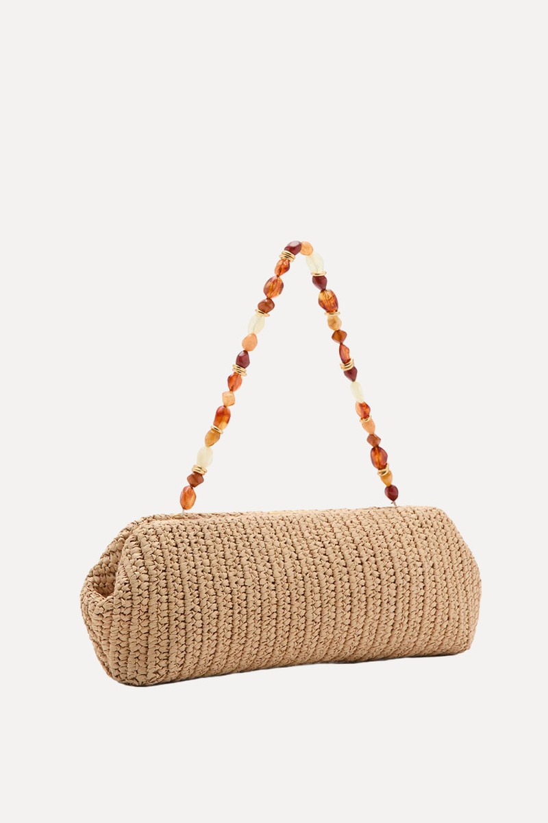 Natural Fiber Shoulder Bag With Bead Detail from Mango