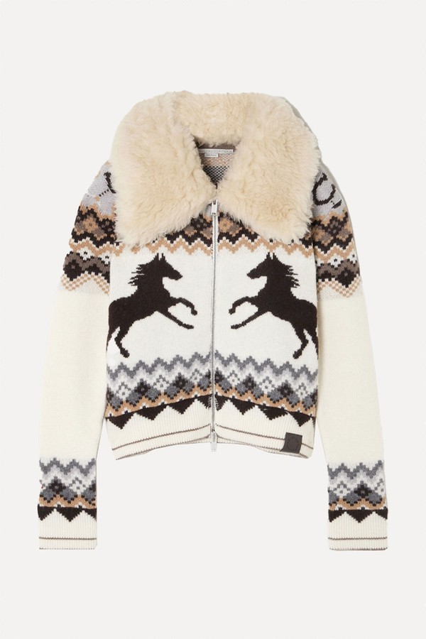 Fleece-Trimmed Fair Isle Wool Cardigan from Stella Mccartney