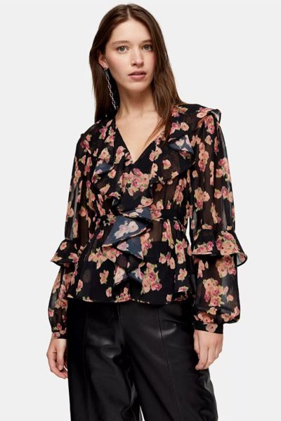 Floral Print Ruffle Blouse