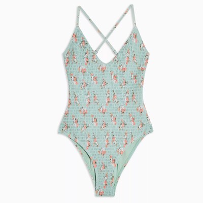 Sage Shirred Floral Plunge Swimsuit