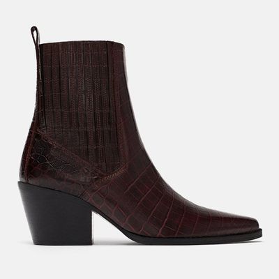 Mock Croc Print Leather Ankle Boots Detail from Zara