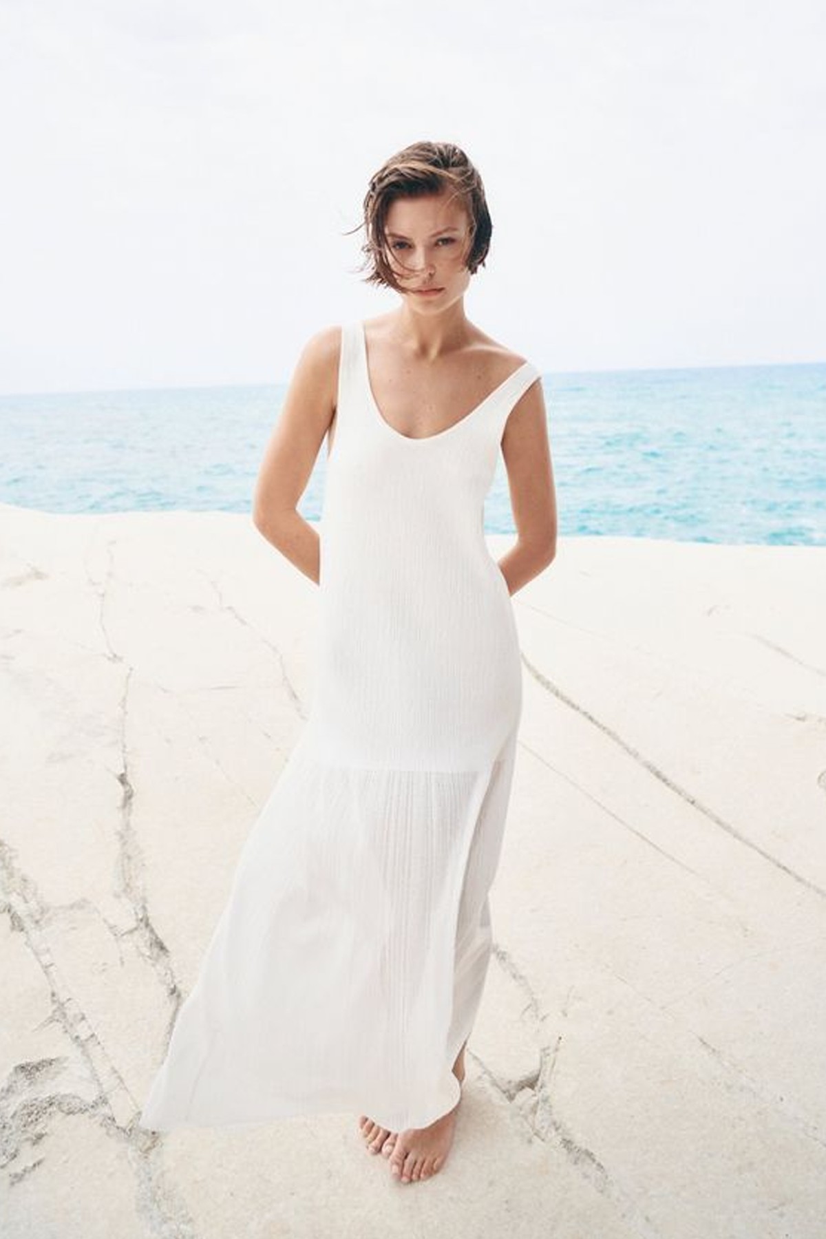 Long Strappy Dress With Double Fabric from Massimo Dutti