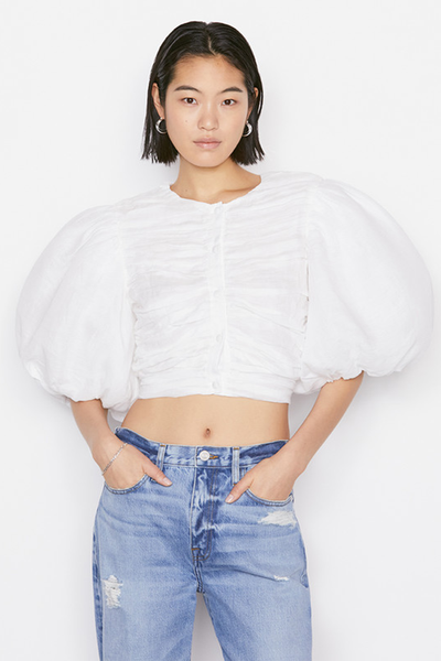 White Gathered Puff Sleeve Top, £195 | Frame X Revolve