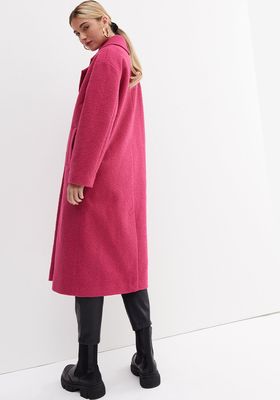 Deep Pink Bouclé Long Formal Coat